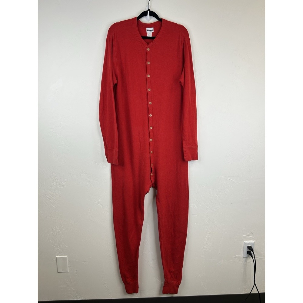 Vintage Thermal Union Suit Size L One Piece Long Johns Red Button Up Duofold - Picture 4 of 16